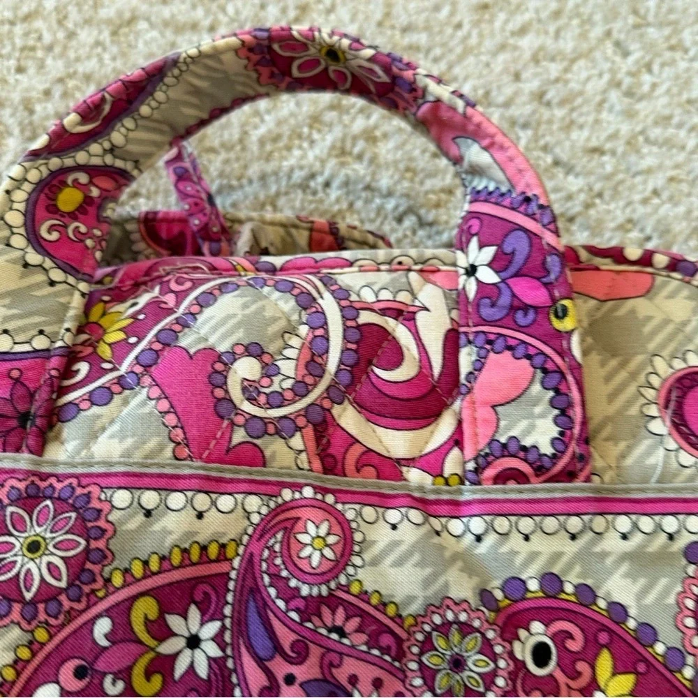Vera Bradley Pink Paisley Meets Plaid Makeup Bag Hanging Travel Handle Quilted